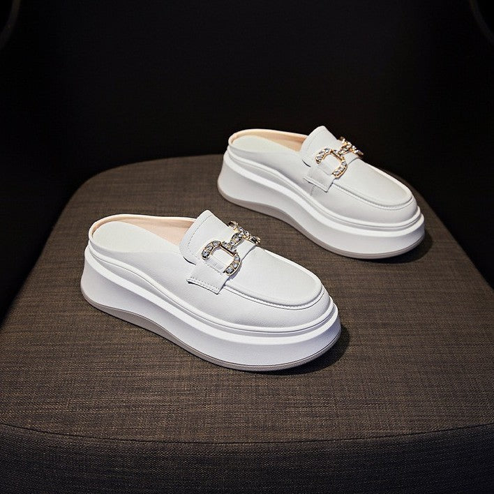 Damen elegante Plateau Clogs mit modischer Schnallen-Applikation EB