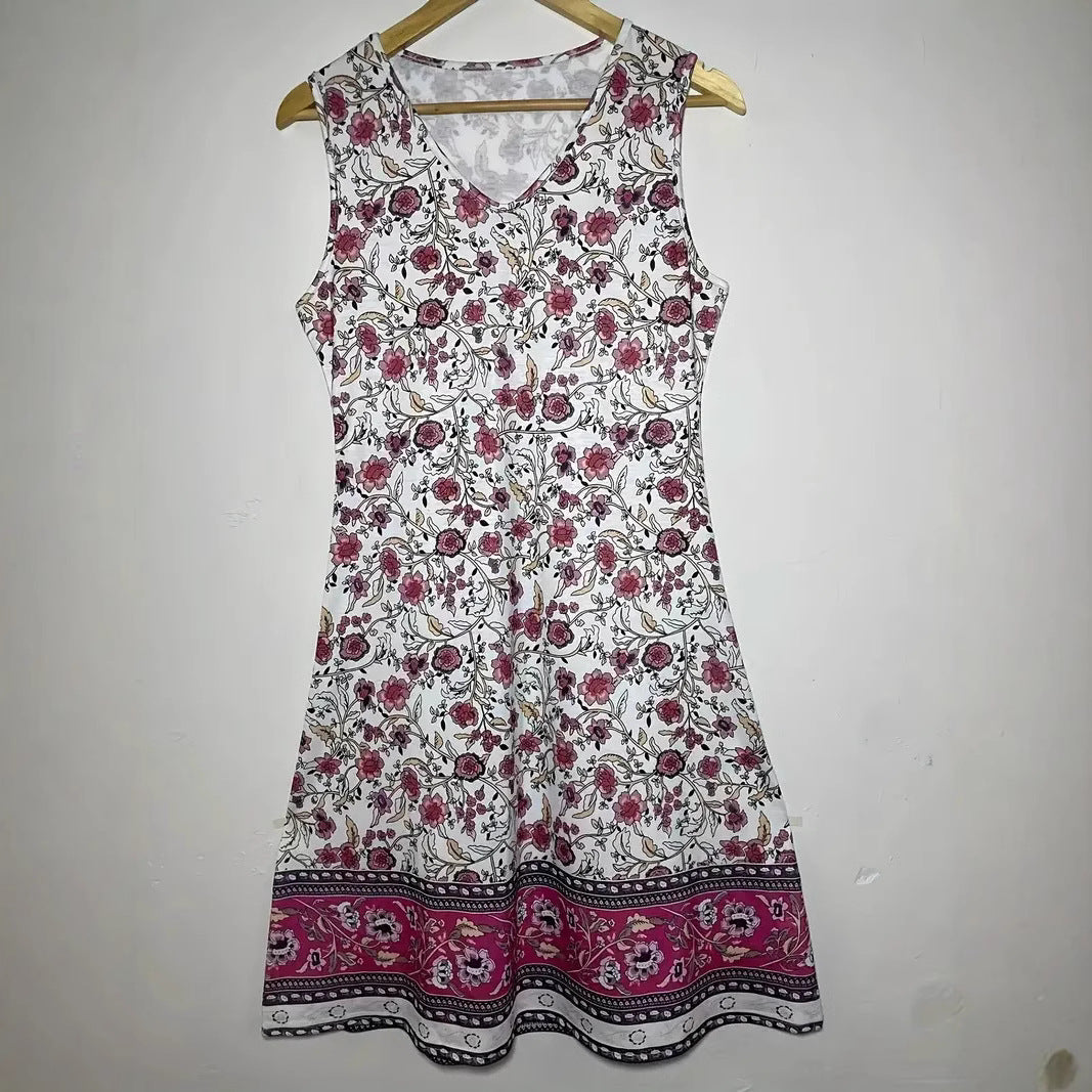Damen Verspieltes Freizeitkleid mit V-Ausschnitt und floralem Design EB