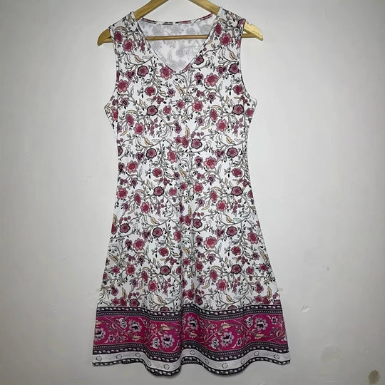 Damen Verspieltes Freizeitkleid mit V-Ausschnitt und floralem Design EB
