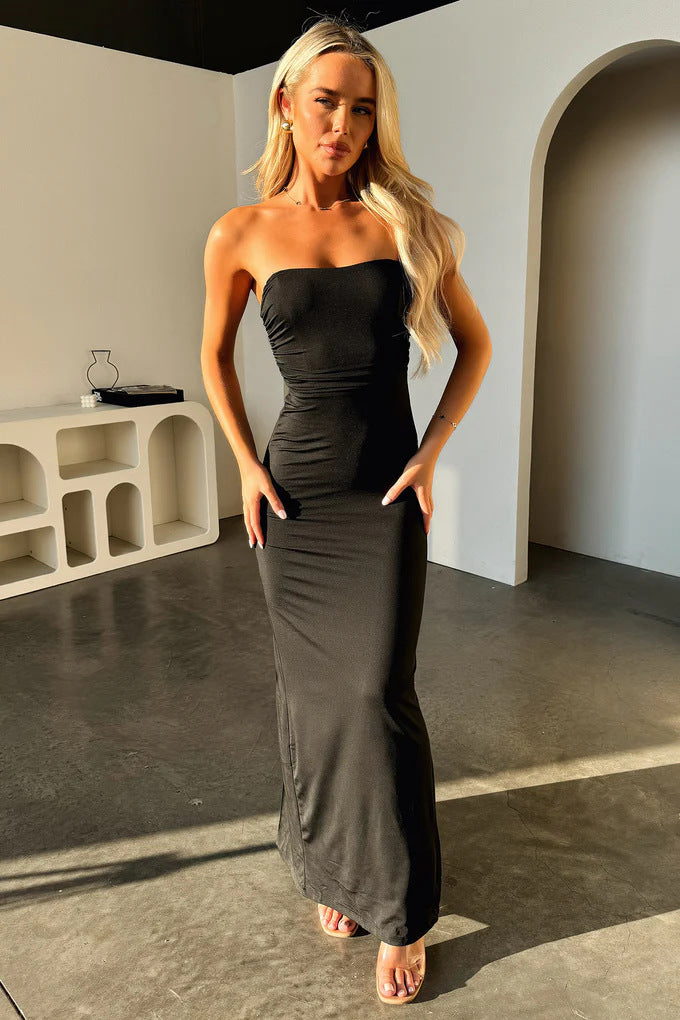 Damen Elegantes Maxikleid mit schulterfreiem Design und figurbetontem Schnitt EB