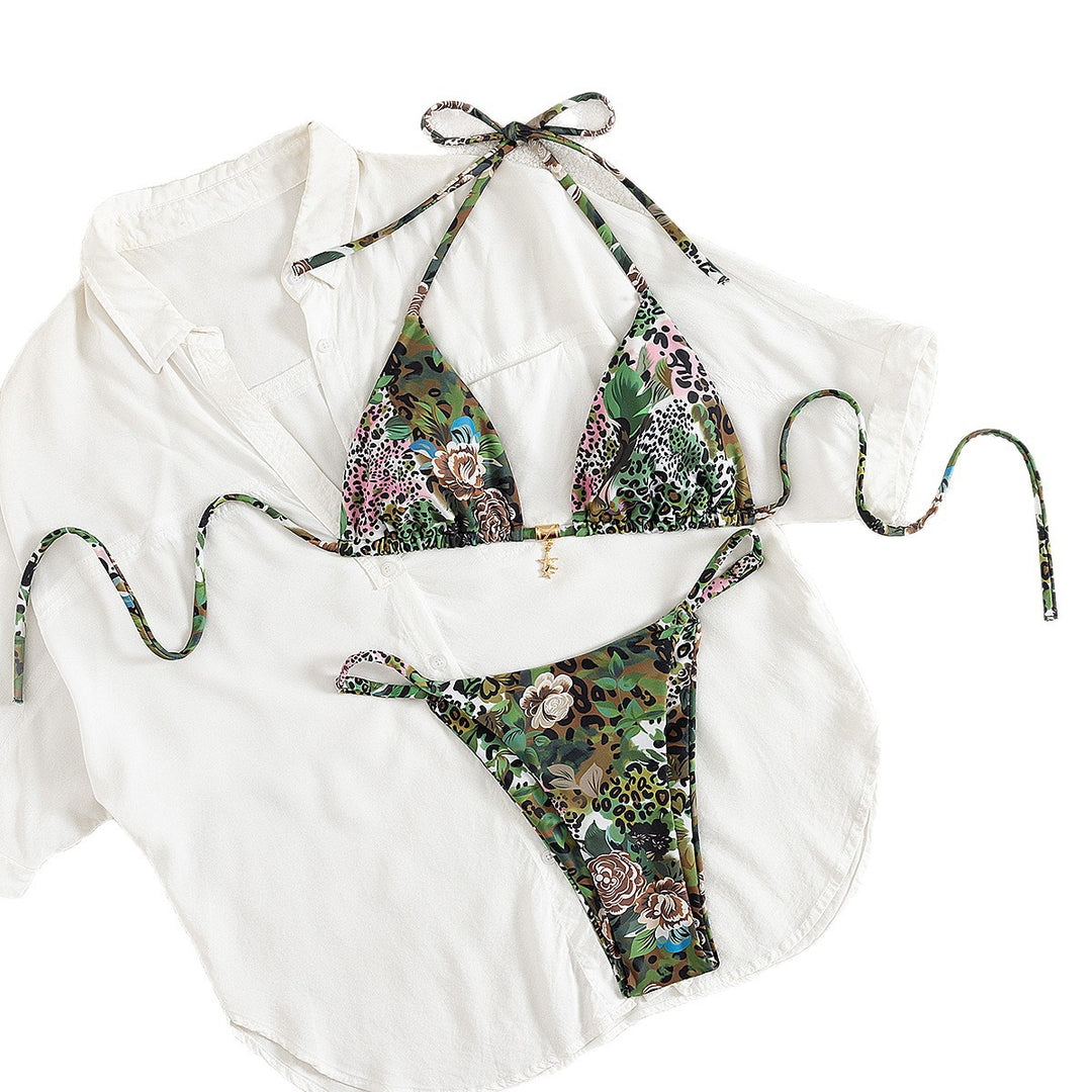Damen Triangel-Bikini mit floralem Camouflage-Design EB