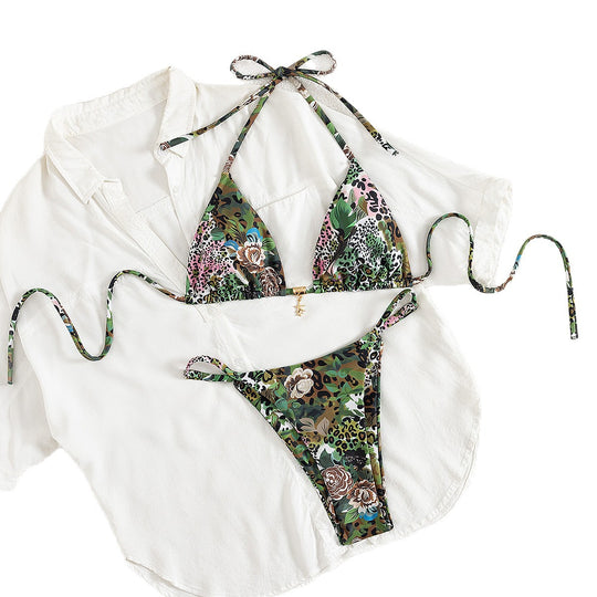 Damen Triangel-Bikini mit floralem Camouflage-Design EB