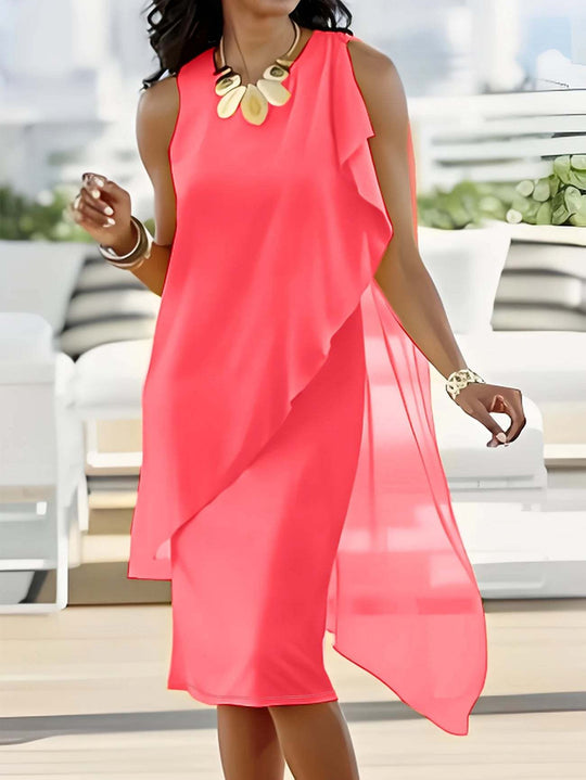 Damen asymmetrisches Chiffonkleid mit fließendem Schnitt EB