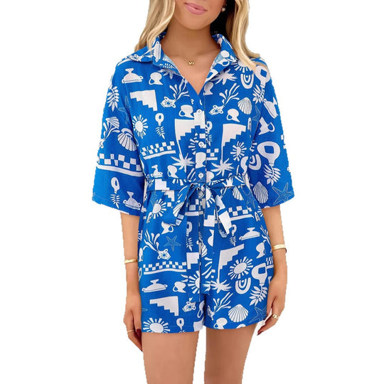 Damen Leichte Kurzarm-Bluse mit Bindegürtel EB