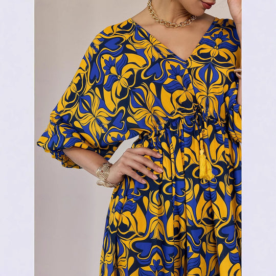 Damen Maxikleid mit floralem Design und praktischen Raffungen EB