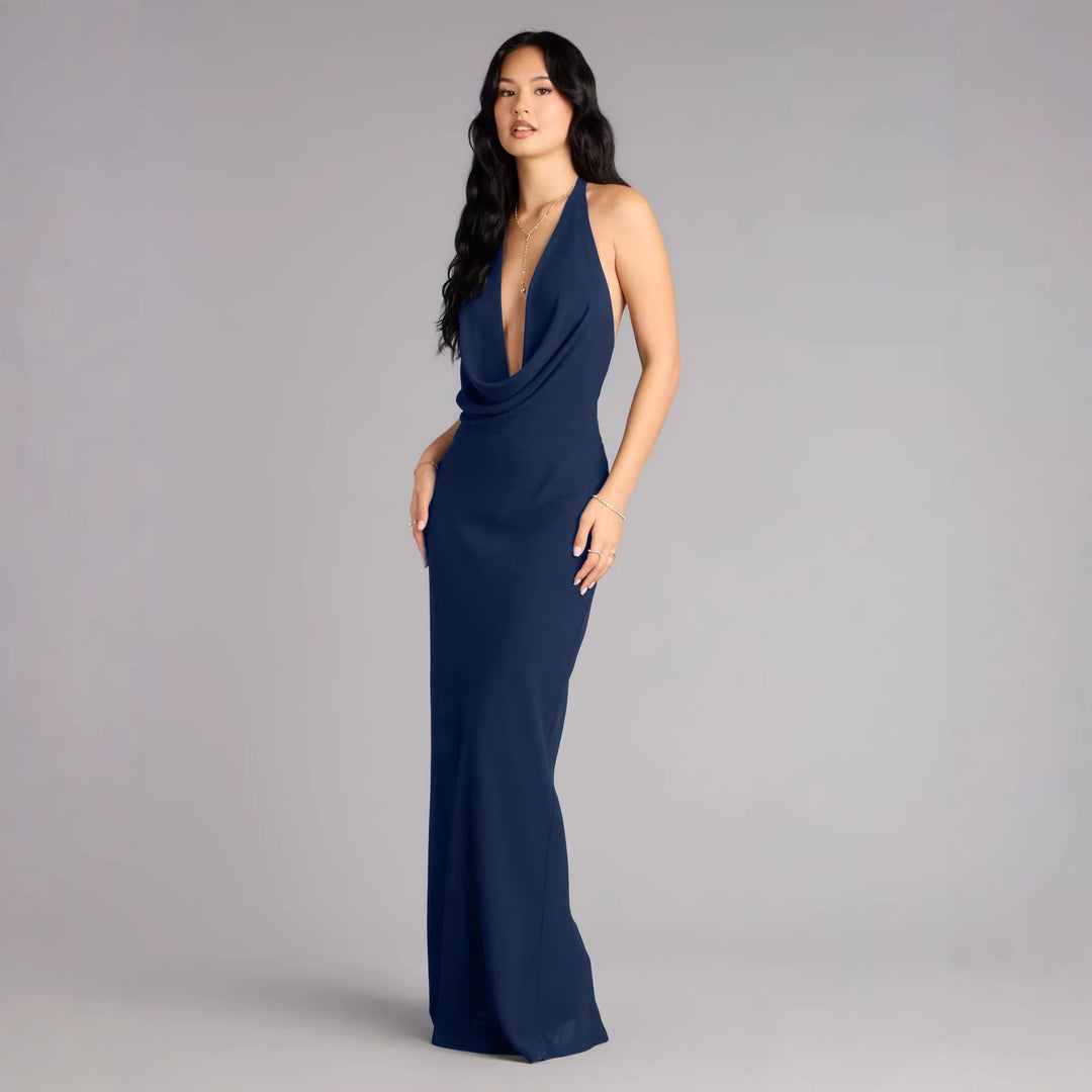Damen elegantes Maxikleid mit einzigartigem Halterhalsschnitt EB