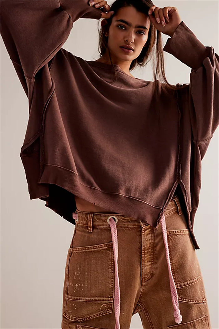 Damen oversized Sweatshirt mit Ballonärmeln, offenen Saumnähten und seitlichen Schlitzen Eichborn Berlin