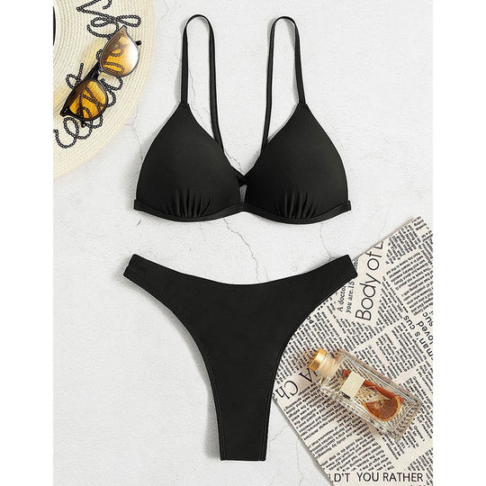 Damen Triangel-Bikini mit hohem Beinausschnitt und verstellbaren Trägern EB