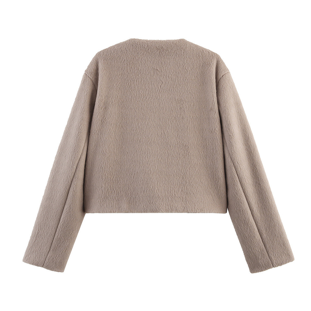 Damen lässige Teddyjacke mit Knopfleiste und aufgesetzten Taschen EB