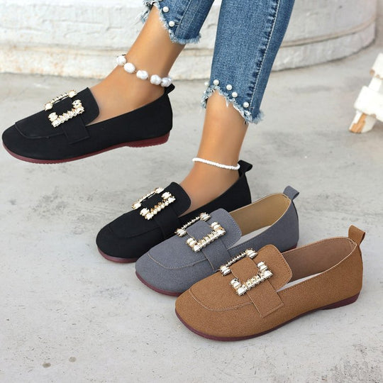 Damen elegante Mokassins mit funkelndem Schmuckdetail EB