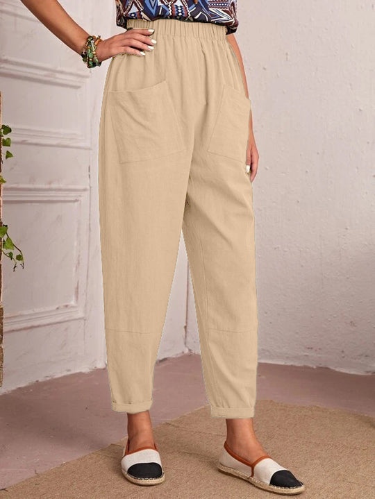 Damen Bequeme Sommerhose mit elastischem Bund und praktischen Taschen EB