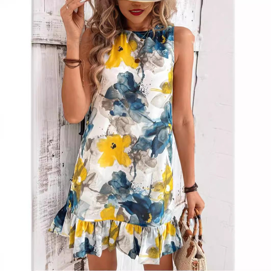 Damen Blumenkleid mit Rüschensaum EB