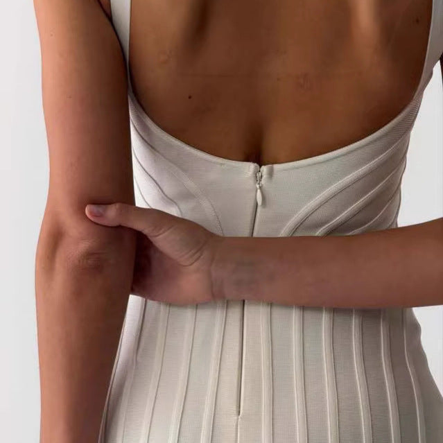 Damen Figurbetontes Maxikleid mit tiefem V-Ausschnitt EB