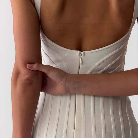 Damen Figurbetontes Maxikleid mit tiefem V-Ausschnitt EB