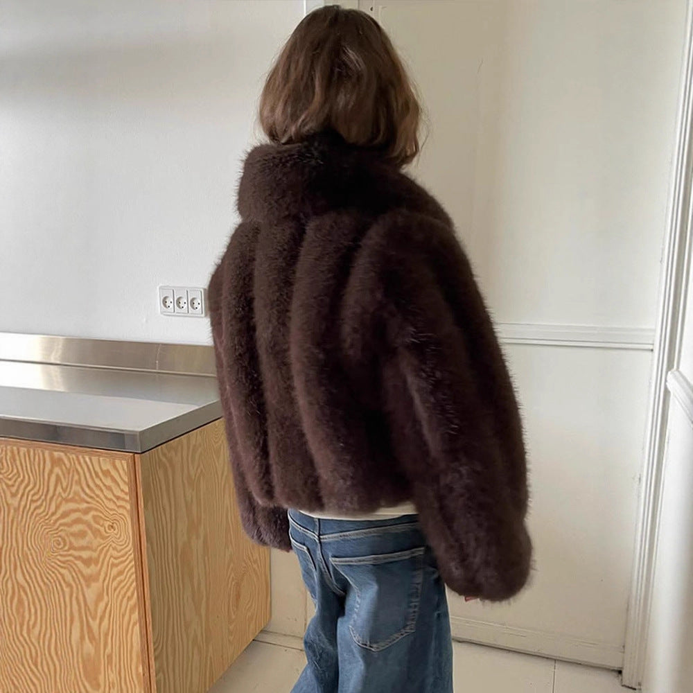 Damen Kunstfelljacke im modischen Cropped-Stil EB