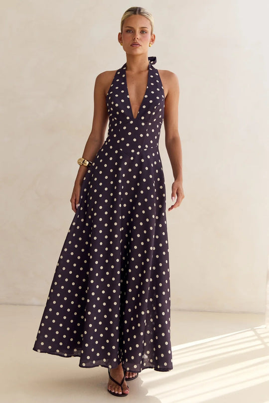 Damen Maxikleid mit tiefem V-Ausschnitt und floralen Akzenten EB