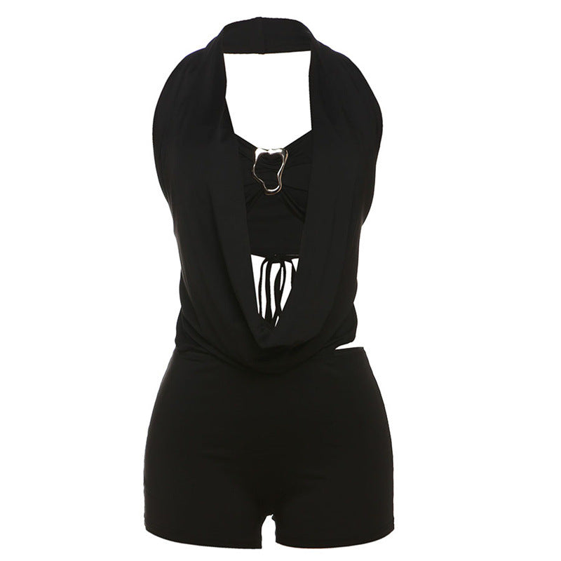 Damen Leopardenmuster Halterneck Overall R&B