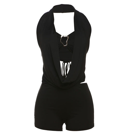 Damen Leopardenmuster Halterneck Overall R&B