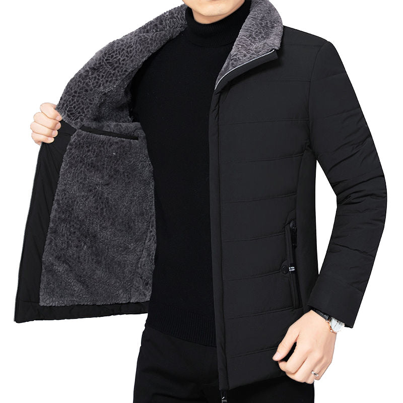 Herren Wattierte Winterjacke mit weichem Plüschfutter, Stehkragen und schmaler Steppung EB