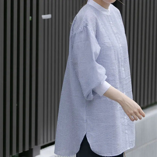 Damen gestreiftes oversized Button-Up Shirt EB