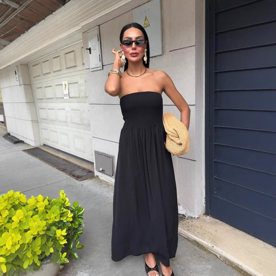 Damen Maxikleid mit elegantem Oberteil und fließendem Rock EB