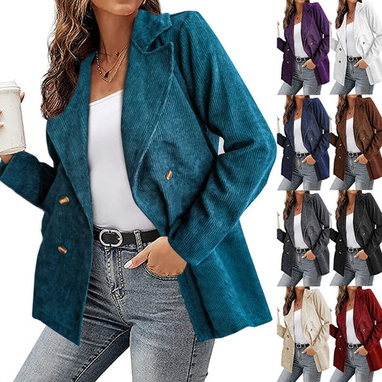 Damen Kunstleder-Blazerjacke mit doppelt gestepptem Kragen und modischem Schnitt EB