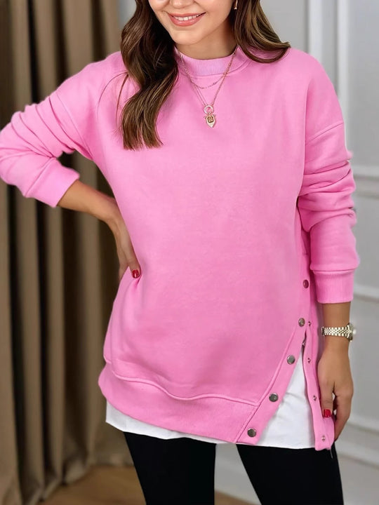 Damen Longpullover mit Modischen Druckknöpfen EB
