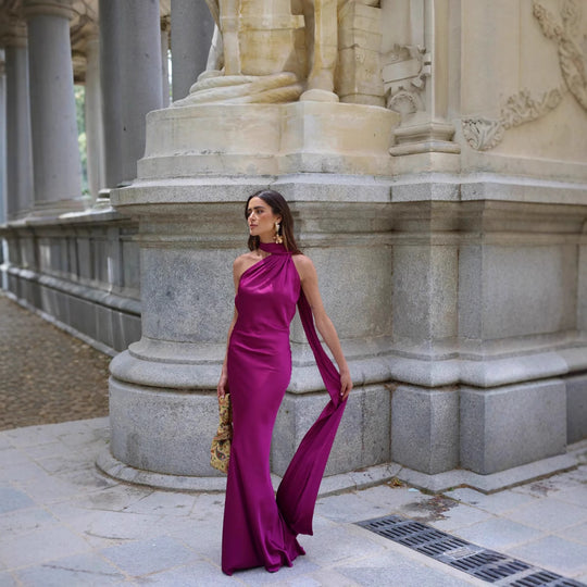Damen Elegantes Maxikleid mit asymmetrischem Schnitt und schicker Raffung EB