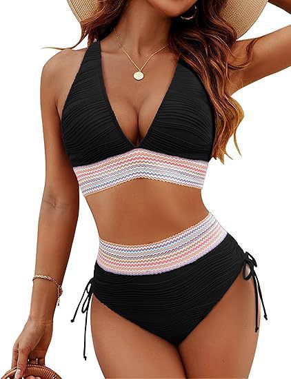 Damen Bikiniset mit hohem Bund und verstellbaren Rüschen EB