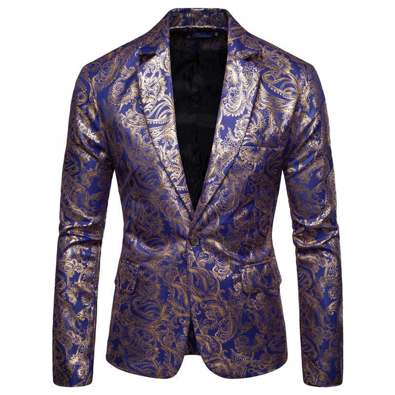 Herren exklusiver Paillettenblazer mit goldenen Verzierungen und modernem Schnitt EB