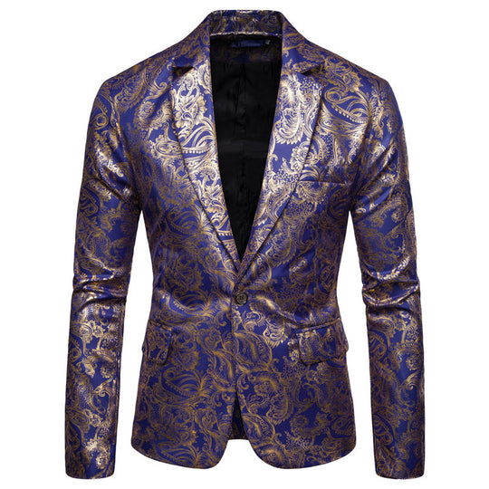 Herren exklusiver Paillettenblazer mit goldenen Verzierungen und modernem Schnitt EB