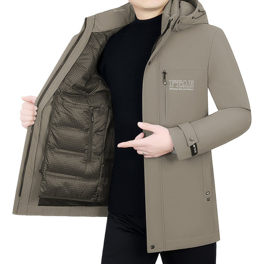 Herren Moderner wasserabweisender Longparka mit Kapuze und leichter Thermoisolierung EB