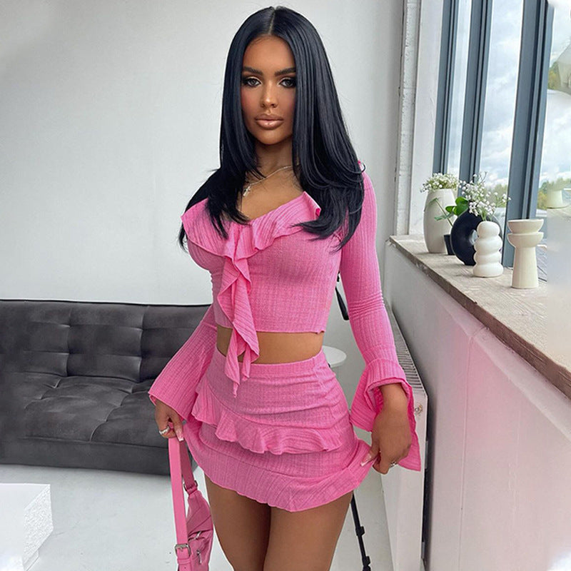 Damen Verspieltes Rüschenset mit cropped Oberteil und Minirock EB