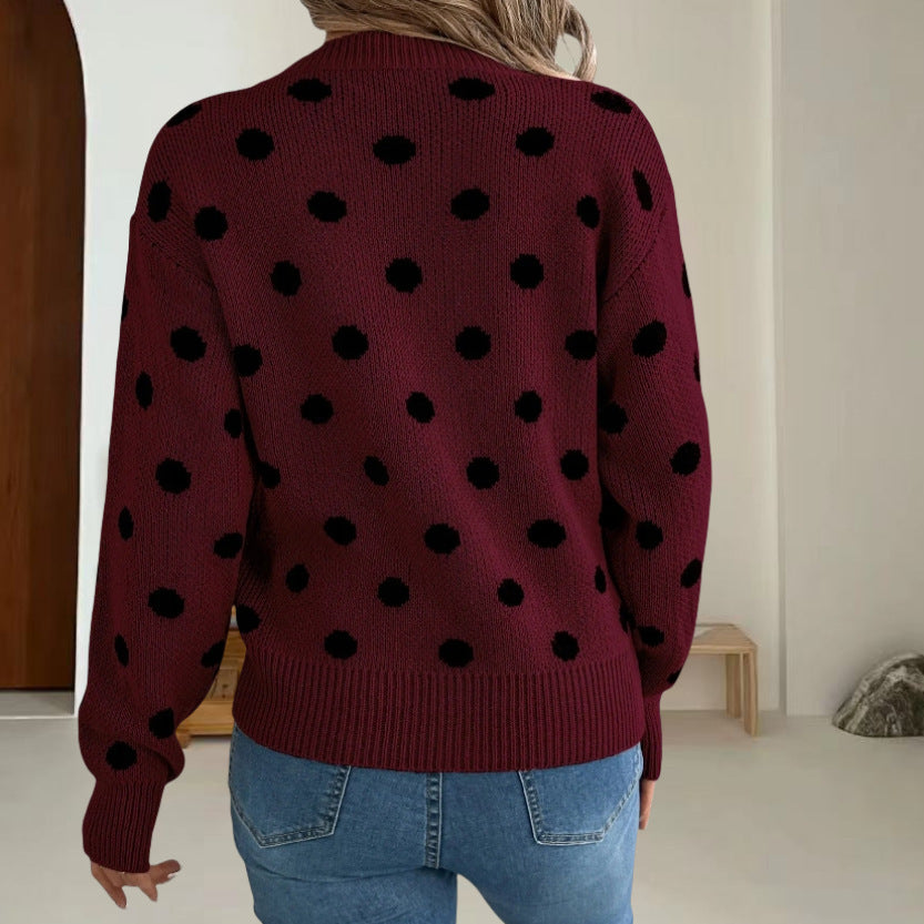 Damen Grobstrickpullover mit gepunktetem Muster und lässigem Schnitt EB