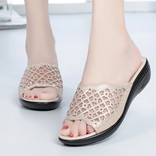Damen Wedge-Sandalen mit modischem Riemendesign und eleganten Strassverzierungen EB