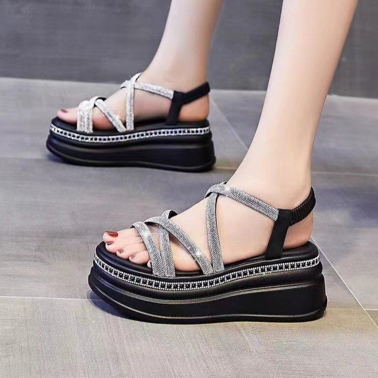 Damen Glamouröse Plateau-Sandalen mit verzierter Riemchenführung EB