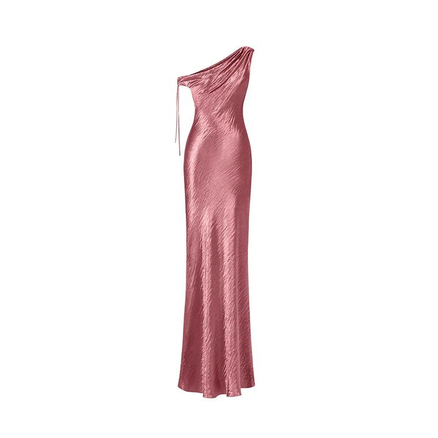 Damen elegantes langes asymmetrisches Kleid mit raffiniertem Rüschendetail EB
