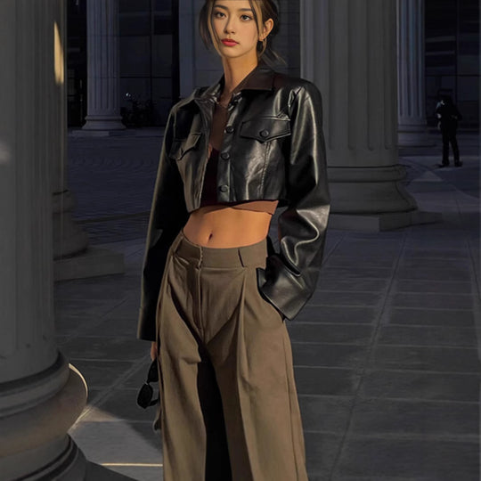 Damen Modische Cropped jacke mit Brusttaschen EB