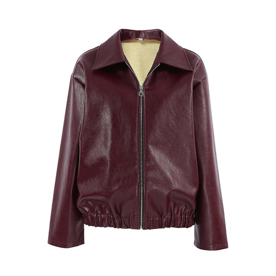 Damen Kunstlederjacke mit weitem Schnitt und feinem Kragen EB