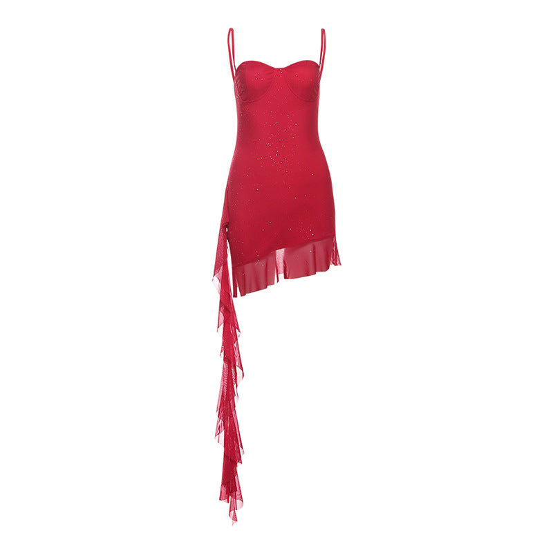 Damen Festliches Kleid mit asymmetrischem Saum und verführerischem Design EB
