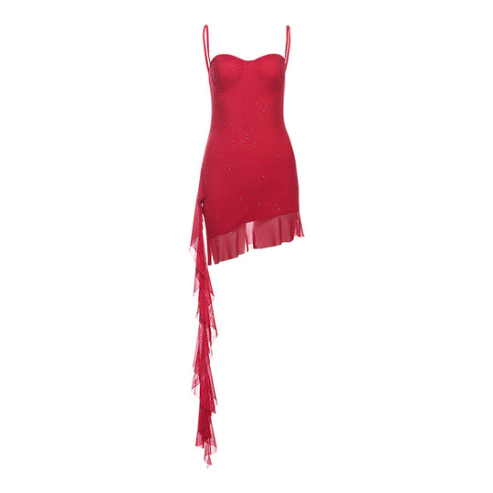 Damen Festliches Kleid mit asymmetrischem Saum und verführerischem Design EB