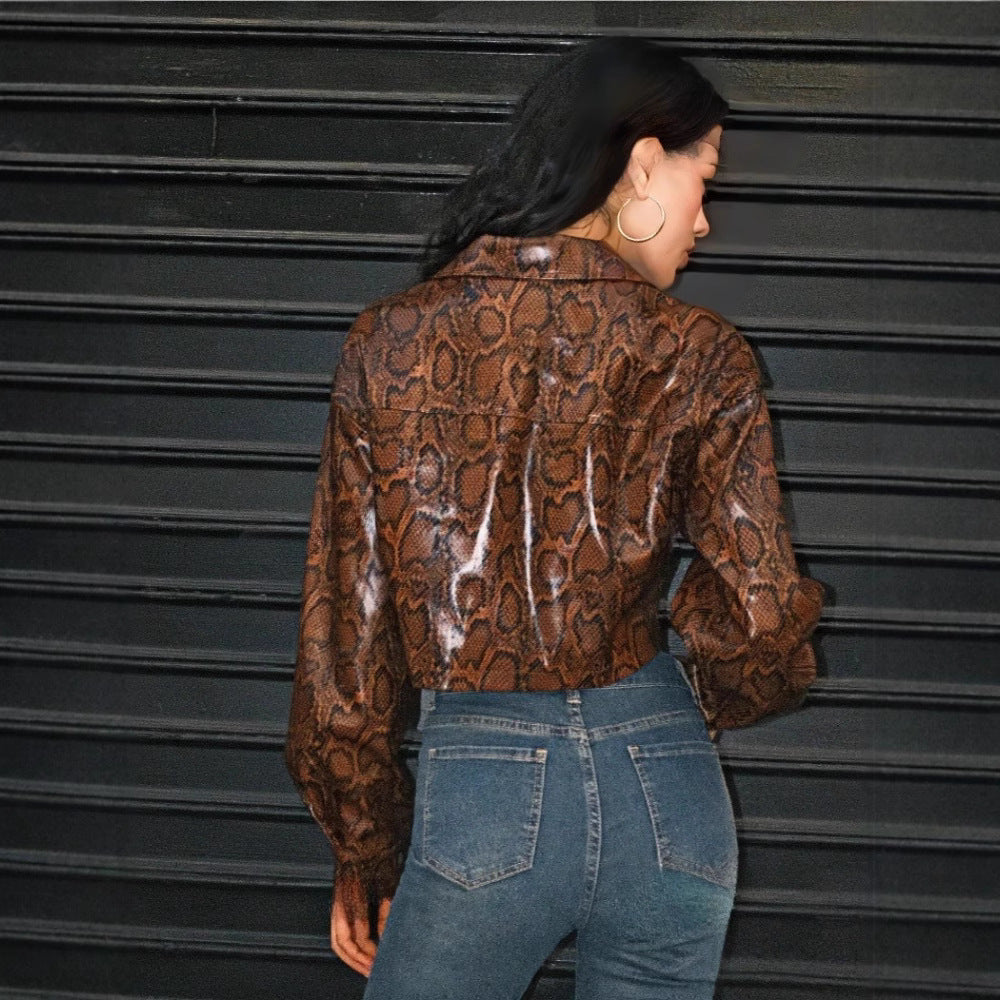 Damen modische kurze Snake-Print Jacke EB