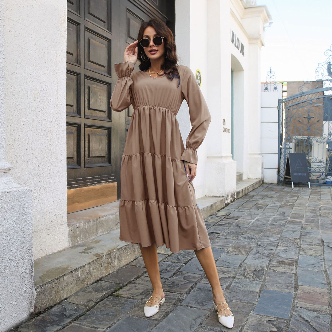 Damen Midi-Kleid mit voluminösen Rüschendetails und tailliertem Schnitt EB