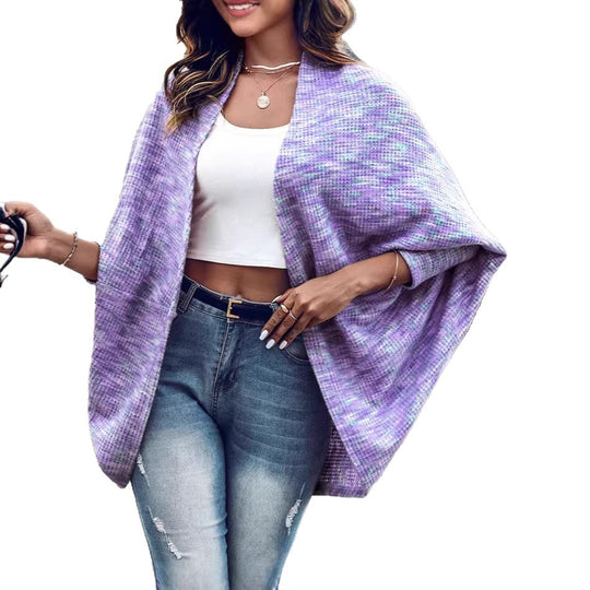 Damen Oversized Strickponcho mit offener Front und Bouclé‑Struktur EB