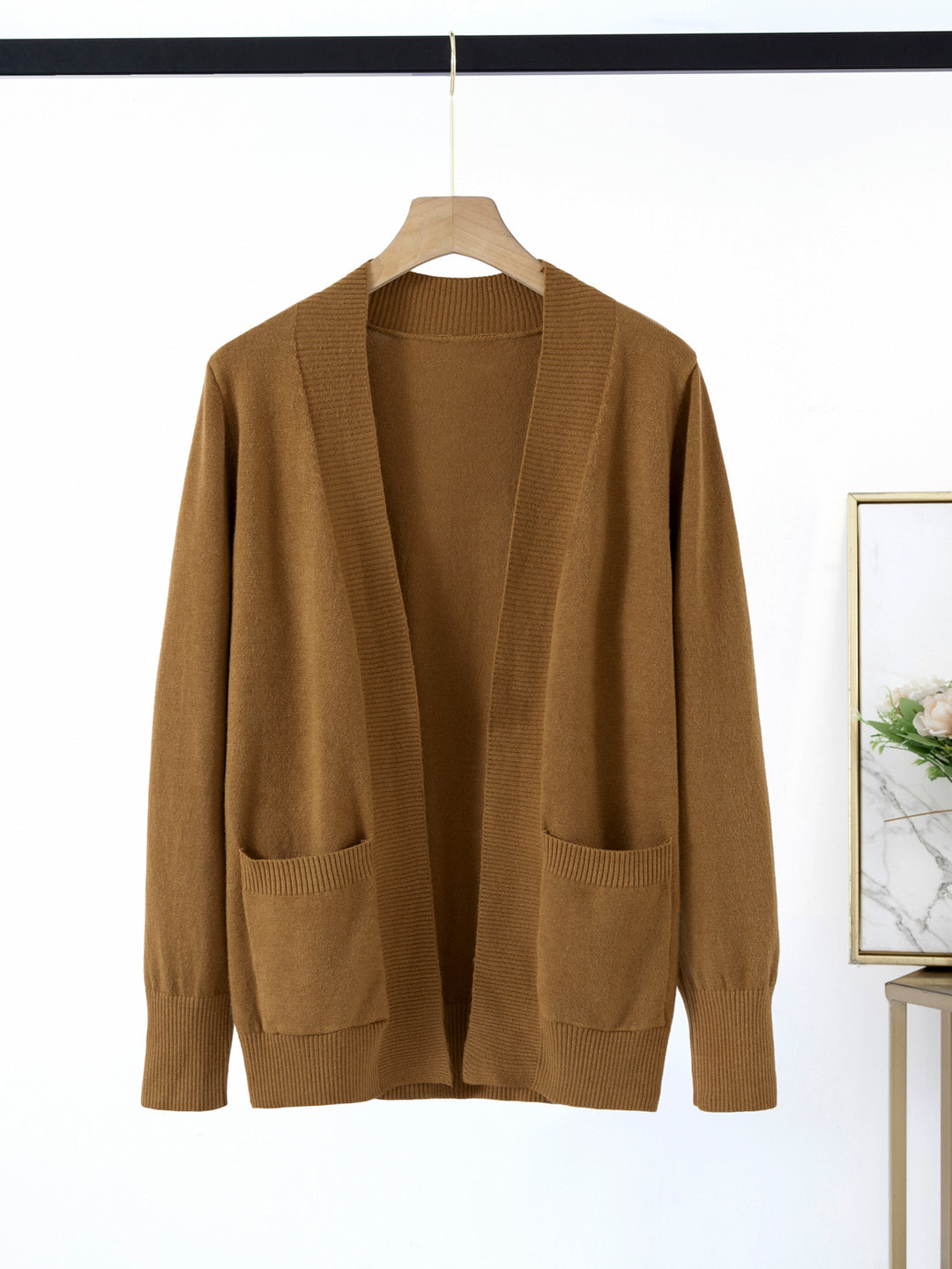 Damen gemütlicher Strickcardigan mit praktischen Taschen und offenem Schnitt EB