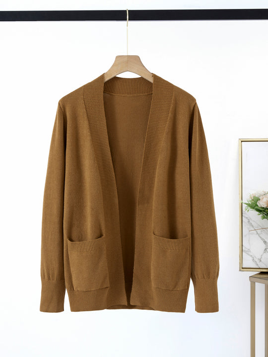Damen gemütlicher Strickcardigan mit praktischen Taschen und offenem Schnitt EB