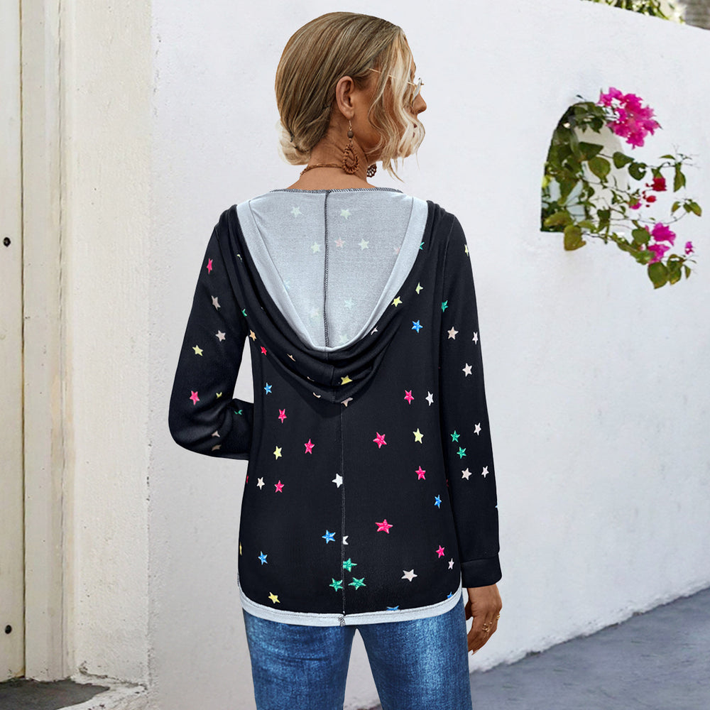 Damen Kapuzensweater mit farbenfrohem Sternemuster EB