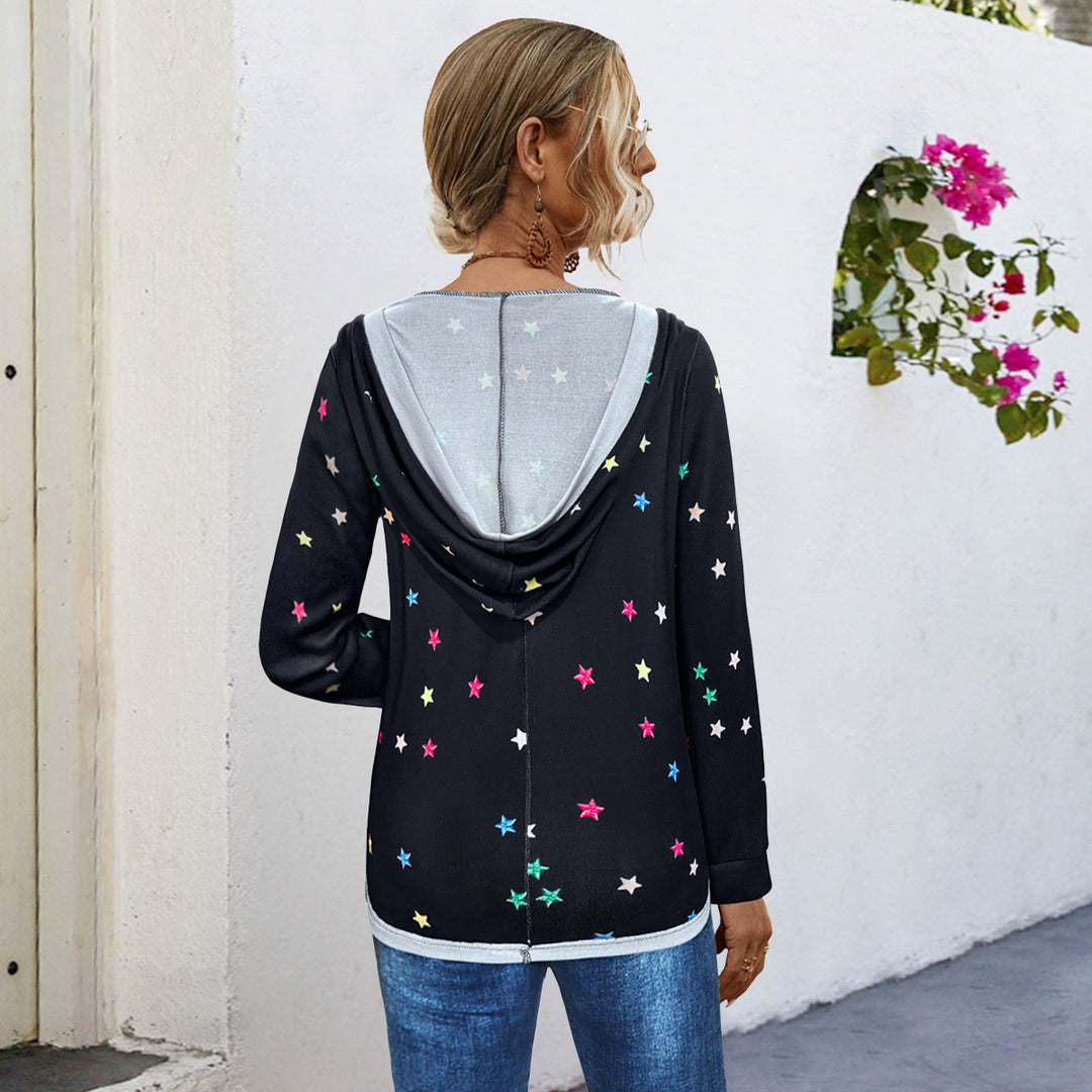 Damen Kapuzensweater mit farbenfrohem Sternemuster EB