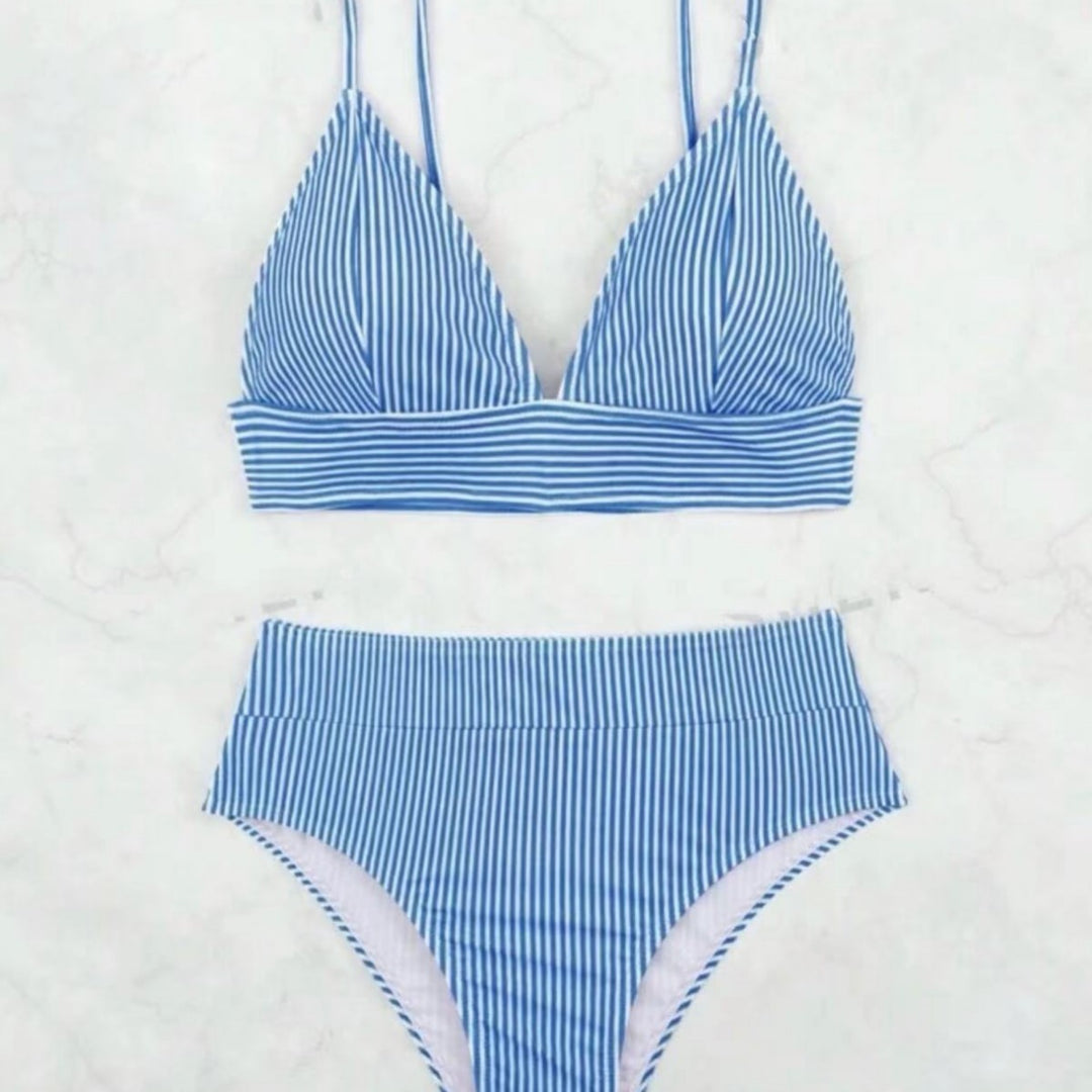 Damen Hochgeschnittener Bikini mit elegantem Streifenmuster EB