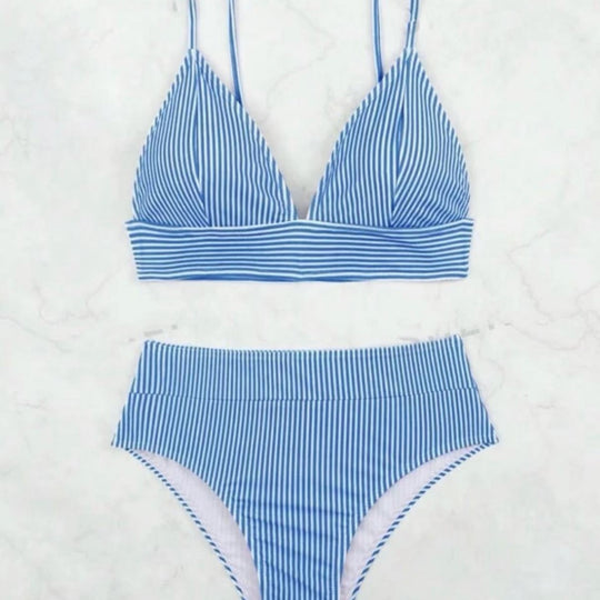 Damen Hochgeschnittener Bikini mit elegantem Streifenmuster EB